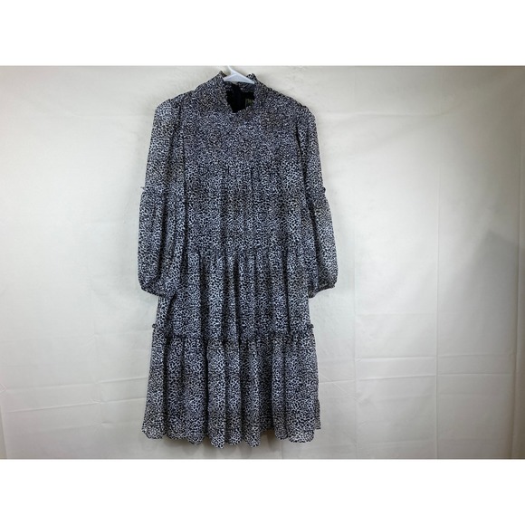 Taylor Smocked Tiered Dress Leopard Print Mock Neck Long Sleeve Size S - Picture 2 of 10